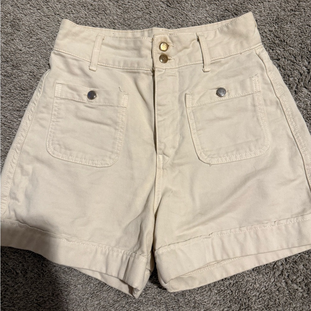 Zara High Waist Cream Shorts